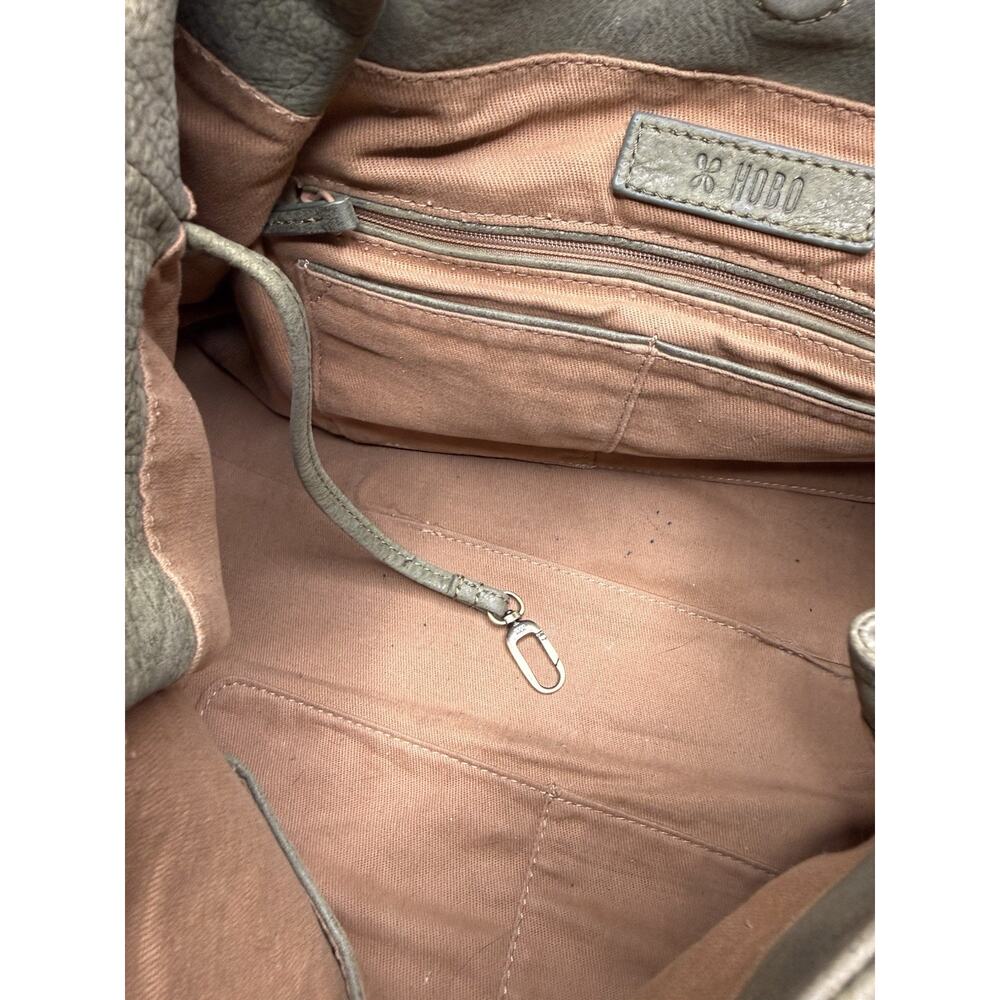 HOBO Bag Satchel Metallic Sage Green Leather Dual Handle Magnet Close Lined Bag - Picture 10 of 11